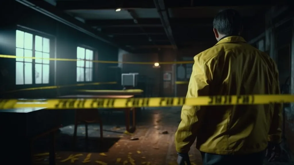 An image of a forensic police investigator examining a crime scene