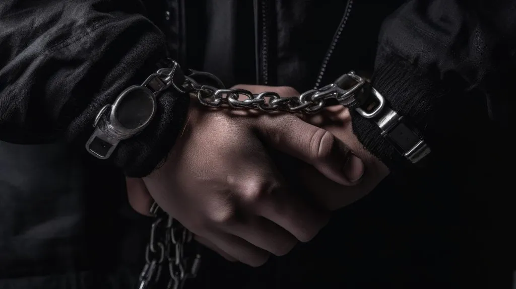 An image of a man’s hand in handcuffs